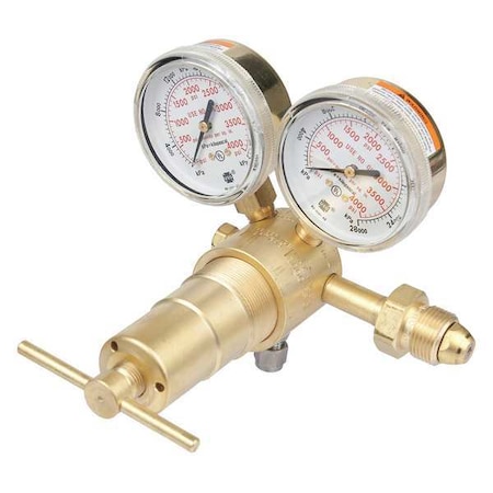 Gas Regulator, Argon, Helium, Nitrogen, Single Stage, 0.965"-14 Inlet, 1/4 in Outlet, 50 to 750 psi