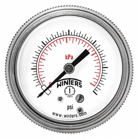 Process Pressure Gauge, 0 to 15 psi, 3 1/2 in Dial, 1/4 in NPT, Center Back Location