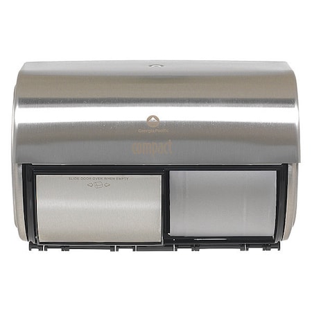 Toilet Paper Dispenser, Coreless, Horizontal Double Roll, Steel, Silver, Compact