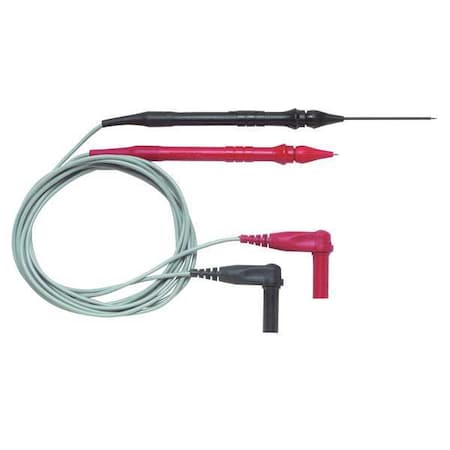 Retractable Needle Tip Test Probe, CAT II 600V, Right-Angle DMM Plug, 4 ft., Silicone, Red, Black