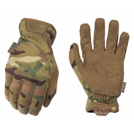 Tactical Glove, Synthetic Leather Palm, 10" Length, Stretch Elastic Cuff, Full Finger, Multicam