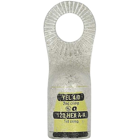 One-Hole Compression Lug, 4/0 AWG Max, 1/2 in Stud, Standard Barrel, Copper, Yellow