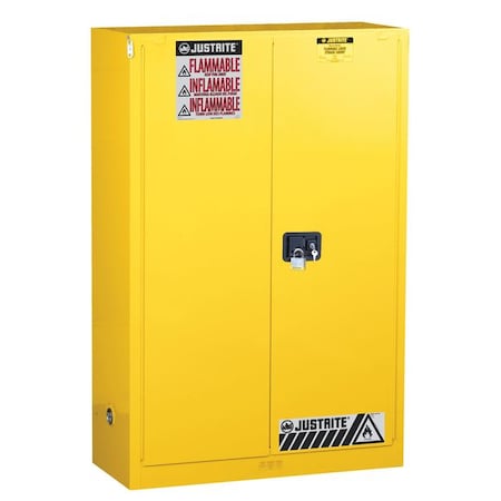 Hazardous Material Storage Cabinet, 60 gal, 2 Shelves, Steel, 34 in W x 65 in H x 34 in D, Yellow