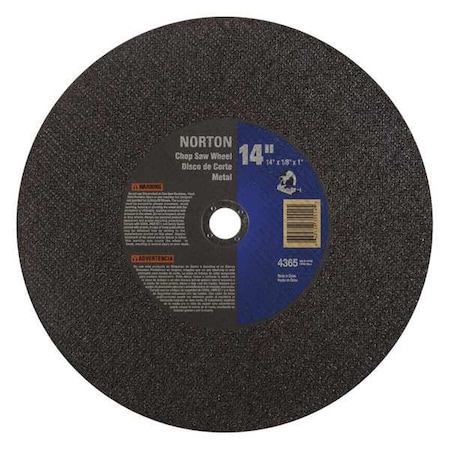 Abrasive Cut-Off Wheel, Type 1, 14 in Dia, 0.0938 in Thick, 1 in Arbor Hole Size, Aluminum Oxide