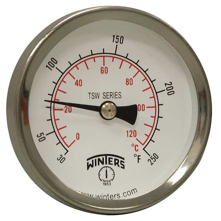 Thermometer, Analog, 30-120 deg, 1/2in NPT