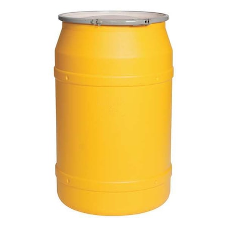 Open Head Transport Drum, Polyethylene, 57.5 gal, Unlined, Yellow