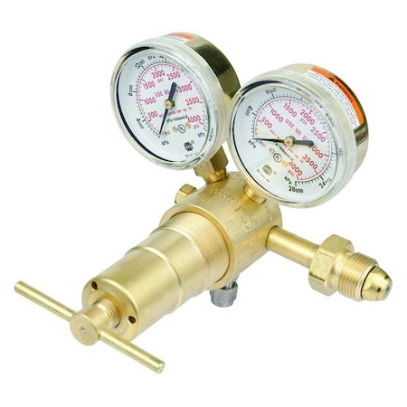 Gas Regulator, Argon, Helium, Nitrogen, Single Stage, 0.965"-14 Inlet, 1/4 in Outlet