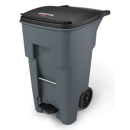 BRUTE 65 gal Rectangular Rolling Plastic Can, Gray, Foot Pedal, Plastic, 25 1/4 in