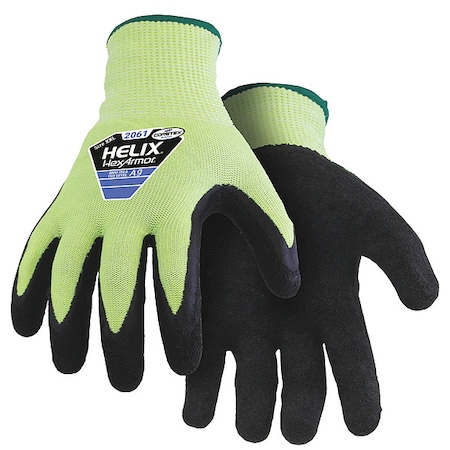 Hi-Vis Cut Resistant Coated Gloves, Cut Level A9 ,Dipped ,Latex ,Rough ,XS 1 PR