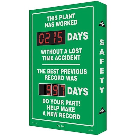 Electronic Safety Scoreboard, 28 in H x, 20 in W, Aluminum