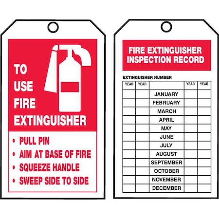 Tag, Fire Extinguisher, Cardstock, 6 1/4 in H x 3 in W, White, Rectangle, 250 PK
