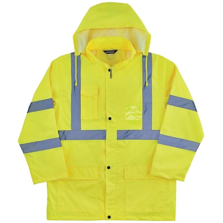 Hi-Vis Rain Jacket, Polyurethane, 150D Oxford Polyester, Class 3 Type R, Lime, 2XL