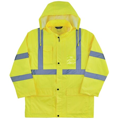 Hi-Vis Rain Jacket, Polyurethane, 150D Oxford Polyester, Class 3 Type R, Lime, 5XL