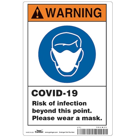 Risk of Infection Sign, 10" W x 7" H, English, Polystyrene, White