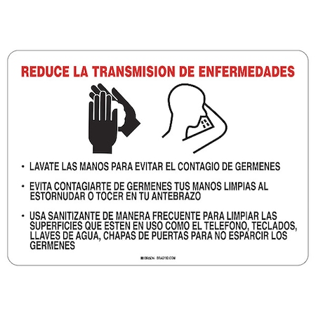 Covid 19 Sign 10X14 Spanish Reduce Disea, 10 in Height, 14 in Width, Aluminum, Spanish