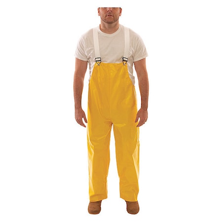 Rain Bib Overall, PVC, 32 in Inseam, 18 mil Thickness, Yellow, 3XL