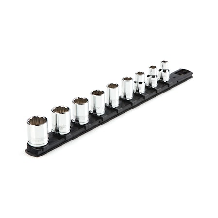 3/8 Inch Drive 12-Point Socket Set with Rail, 9-Piece (5/16-3/4 in.)