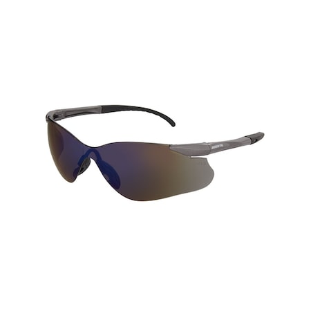 Safety Glasses, Anti-Scratch, Blue Mirror Lens, Gunmetal Frame, Frameless