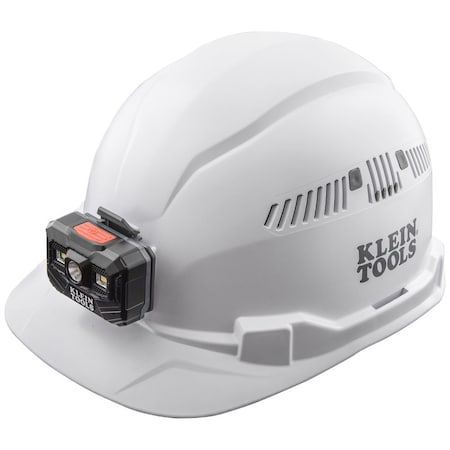 Hard Hat with Lamp, PC/ABS, 4-point Point Ratchet with Pivot, Type 1, Class C, White