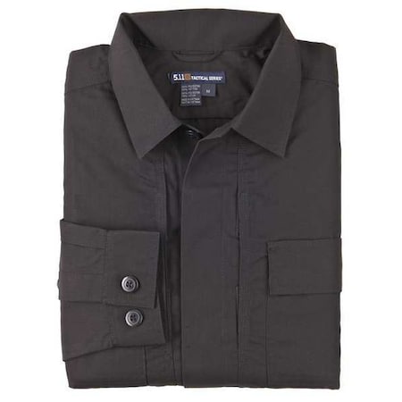 Taclite TDU Long Sleeve Shirt, 35% Cotton, 65% Polyester, Taclite Ripstop with PTFE Finish, Black