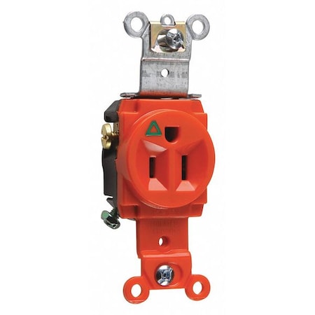 Straight Blade Receptacle, 5-15R, 15 A, 125V AC, 2 Pole, 3 Wire, Flush Mount, Isolated Ground