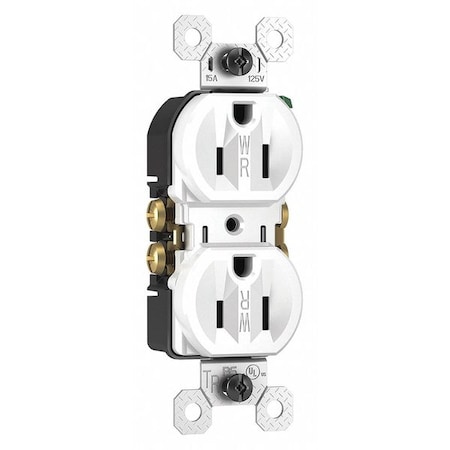 Straight Blade Receptacle, 5-15R, 15 A, 125V AC, 2 Pole, 3 Wire, Flush Mount, Grounded