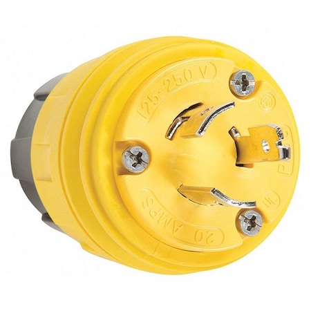 Watertight Locking Plug, Non-NEMA, 20 A, 125/250V AC, Single Phase, 3 Pole, Screw Terminals, Yellow