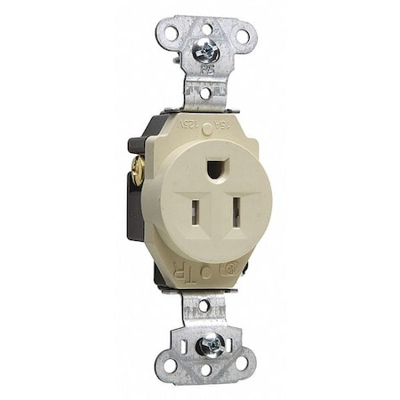 Straight Blade Receptacle, 5-15R, 15 A, 125V AC, 2 Pole, 3 Wire, Flush Mount, Grounded