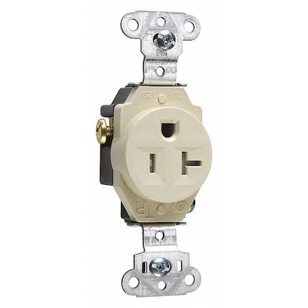 Straight Blade Receptacle, 5-20R, 20 A, 125V AC, 2 Pole, 3 Wire, Flush Mount, Grounded