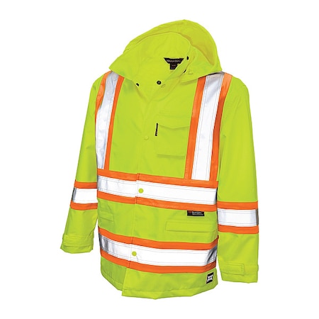 Rain Jacket, Polyester, Polyurethane, Class 3 Type R, Green, 2XL