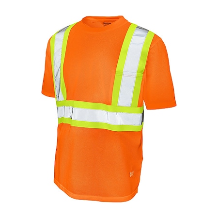 High Visibility Short Sleeve Shirt, 2, R, Polyester, Orange, 3XL