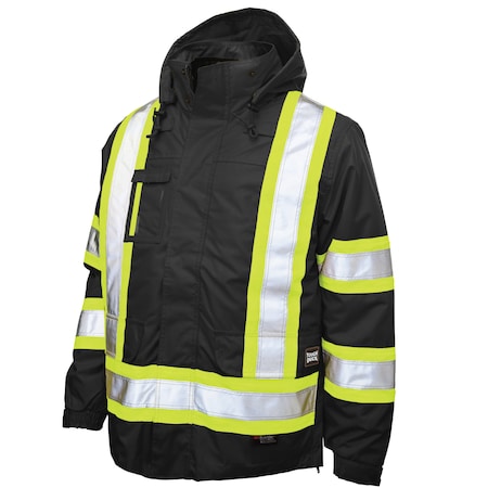 Men's Hi-Vis 5-in-1 Safety Jacket, 300D Poly Oxford with PU Coating, Black, 2XL