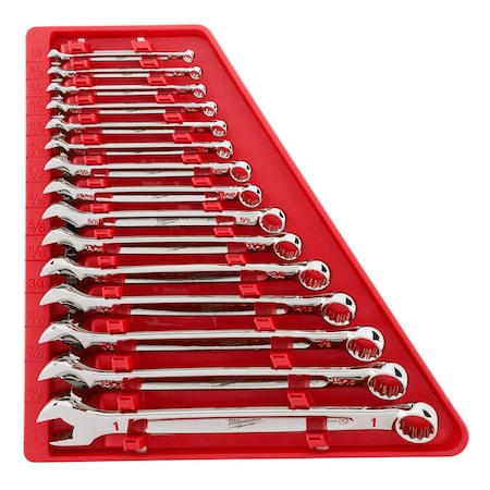 Combination Wrench Set, SAE, Chrome Finish, 15 pc