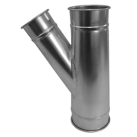 Round 10"dia 29"L 30 Degrees  GSteel Wye Branch, 10 in Duct Dia, Galvanized Steel, 22 ga GA, 29" L