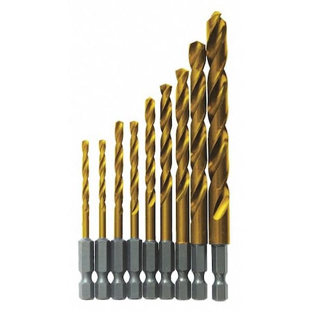 Drill Bit Set,9 pcs.,Titanium Finish