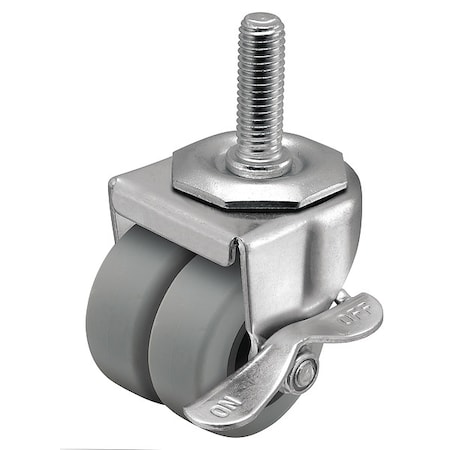2" X 13/16" Non-Marking Rubber Thermoplastic Swivel Caster, Side Brake, Loads Up To 180 lb