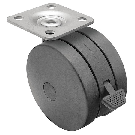 50mm Non-Marking Nylon Swivel Caster, Side Brake, Loads Up To 75 lb