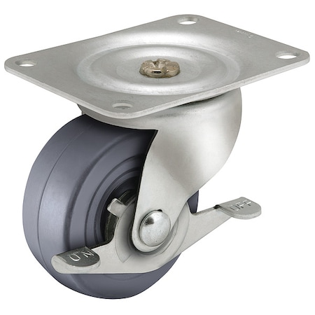 3" X 1-1/4" Non-Marking Rubber Hard Swivel Caster, Side Brake, Loads Up To 225 lb