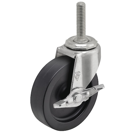 3" X 13/16" Non-Marking Polyolefin Swivel Caster, Side Brake, Loads Up To 120 lb