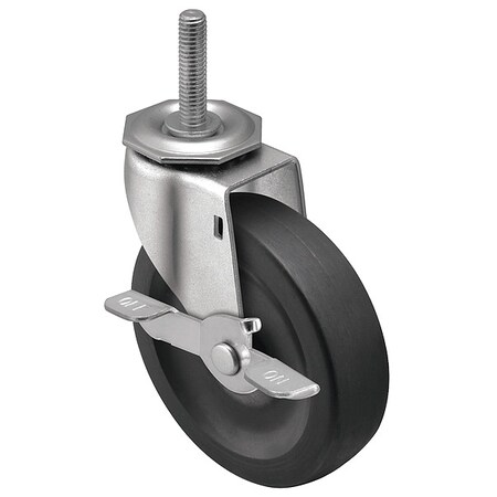 5" X 15/16" Non-Marking Rubber Soft Swivel Caster, Tread Lock Brake, Loads Up To 130 lb