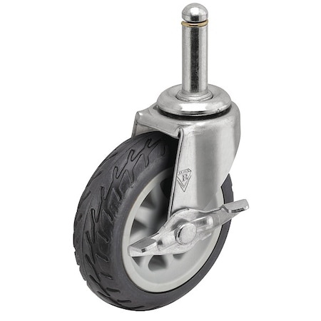 3" X 13/16" Rubber No-Matic Swivel Caster, Side Brake, Loads Up To 110 lb