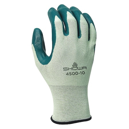 Coated Glove, Nitrile, Smooth, Palm and Fingers, Not Rated Abrasion Level, Green, M (8) 1 PR