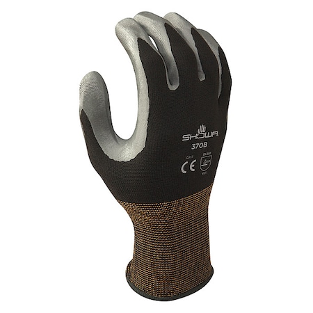 Coated Glove, Nitrile, Rough, Palm and Fingers, Not Rated Abrasion Level, Black/Gray, L (8) 1 PR