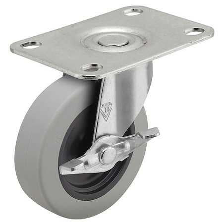 2" X 13/16" Non-Marking Polyurethane Swivel Caster, Side Brake, Loads Up To 90 lb