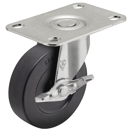 3" X 13/16" Non-Marking Rubber Soft Swivel Caster, Side Brake, Loads Up To 110 lb