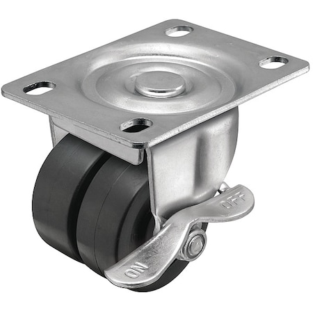 2" X 13/16" Non-Marking Polyolefin Dual Swivel Caster, Side Brake, Loads Up To 225 lb