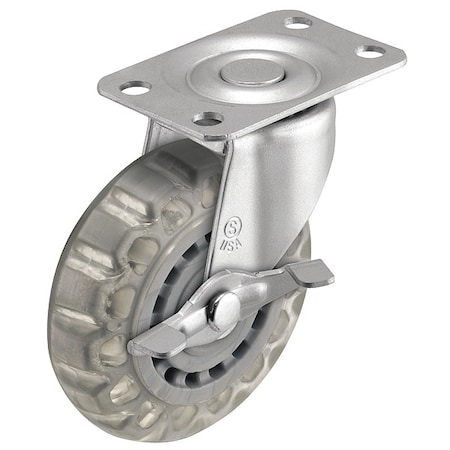 2" X 13/16" Non-Marking Pvc Swivel Caster, Side Brake, Loads Up To 90 lb