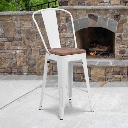 Metal Counter Stool, 24", White, Weight Capacity: 500 lb.