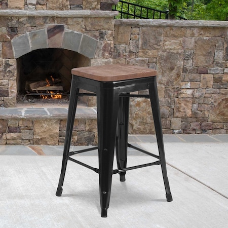 24" Black Backless Metal Stool