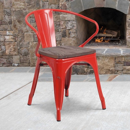 Metal Chair with Arms,Red